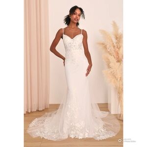 Lulus Size 4 Everlasting Affection White Lace Backless Mermaid Wedding Dress NWT